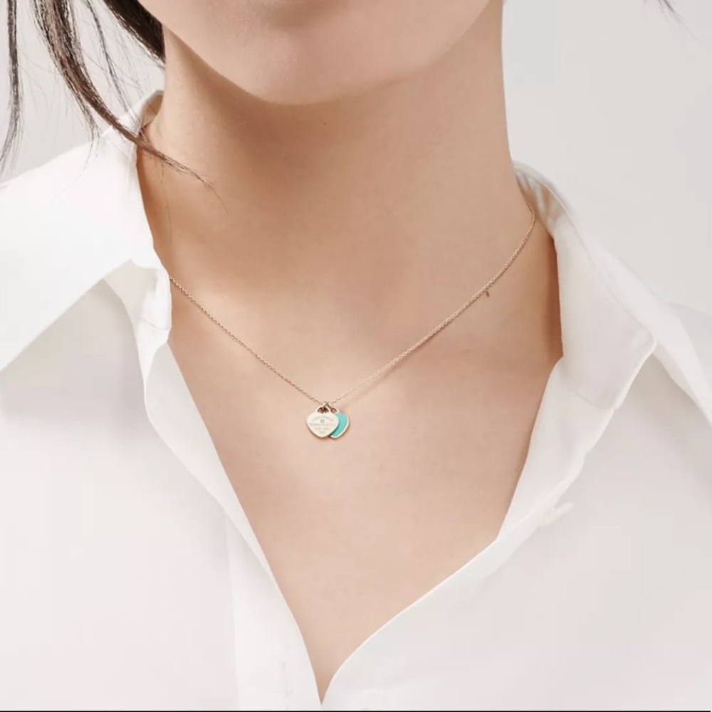 Tiffany Blue Double Heart Tag Pendant